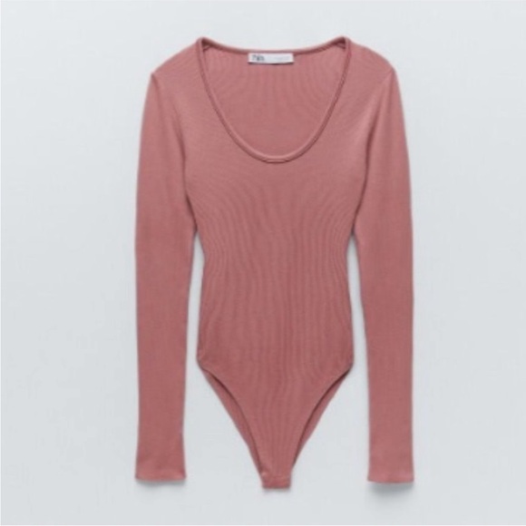 Long Sleeve Mauve Ribbed Zara Bodysuit - Picture 2 of 8